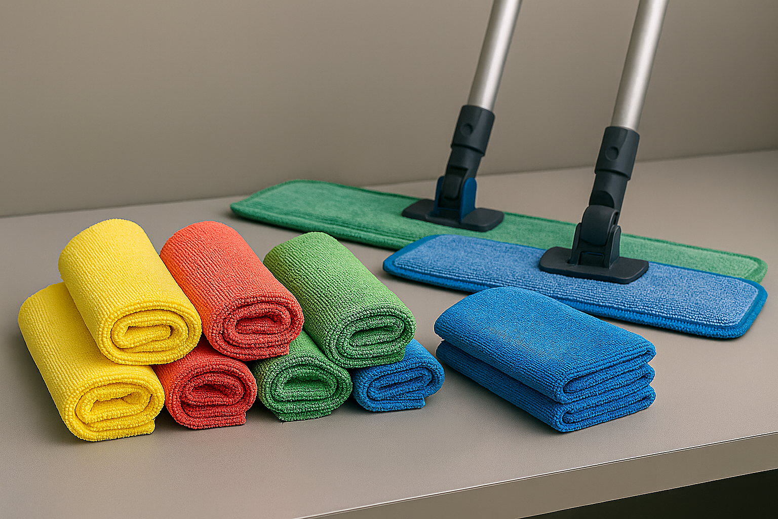 Microfiber cloths and flat mops